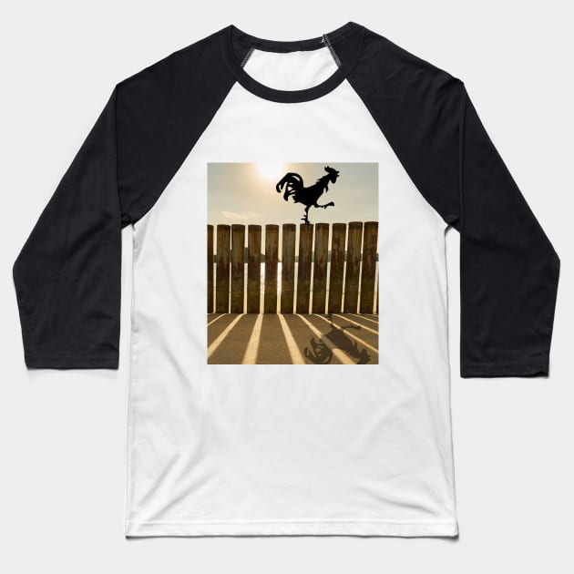 Rooster on the fence Baseball T-Shirt by EdithBlerr